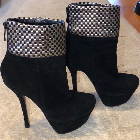 Bebe Black Suede Ankle Booties with Silver Detail - Picture 4 of 8